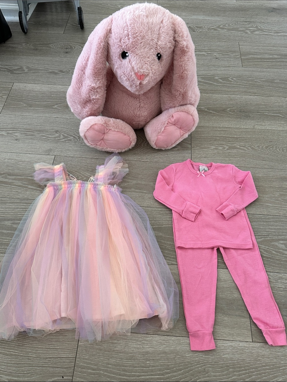 Pink Tutu Dress & Pink Thermal Set with Plush Bunny